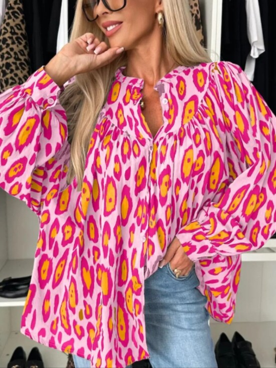 Lovely Rosetta Tops - Vibrant Pink and Yellow Animal Print Women's Top